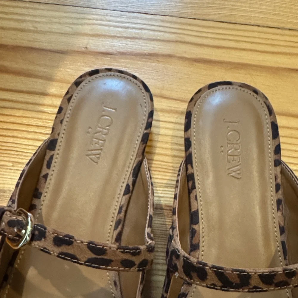 NWOT J. Crew Brown Leopard Print Mary Jane Strap Mules size Women’s 9 - Picture 2 of 9